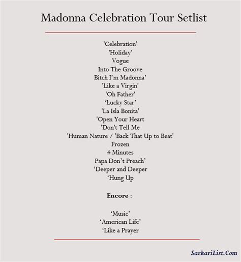 Madonna celebration tour setlist. Things To Know About Madonna celebration tour setlist. 